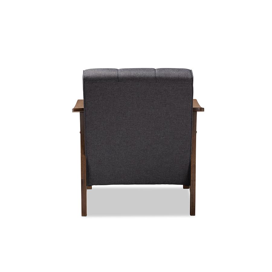 Baxton Studio Larsen Mid-Century Modern Gray Fabric Upholstered Walnut Wood Lounge Chair. Picture 5