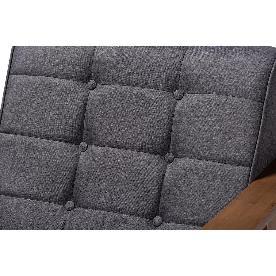 Baxton Studio Larsen Mid-Century Modern Gray Fabric Upholstered Walnut Wood Lounge Chair. Picture 6