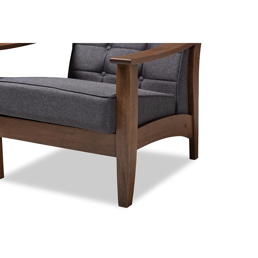 Baxton Studio Larsen Mid-Century Modern Gray Fabric Upholstered Walnut Wood Lounge Chair. Picture 7