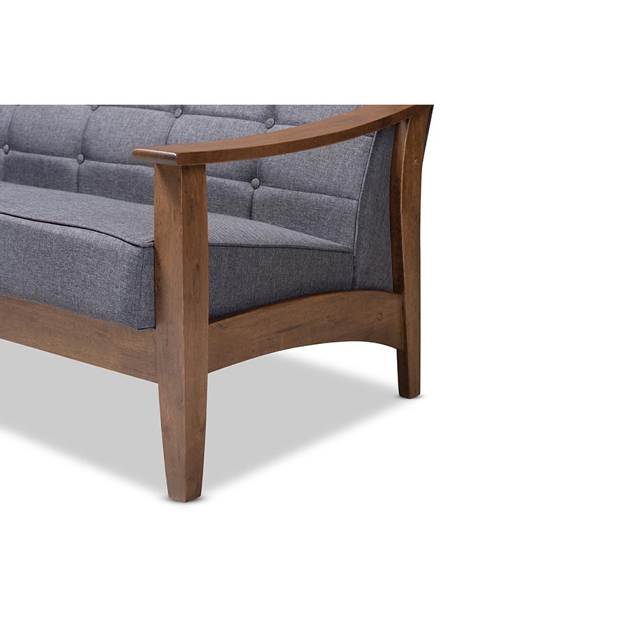 Baxton Studio Larsen Mid-Century Modern Gray Fabric Upholstered Walnut Wood Sofa. Picture 6