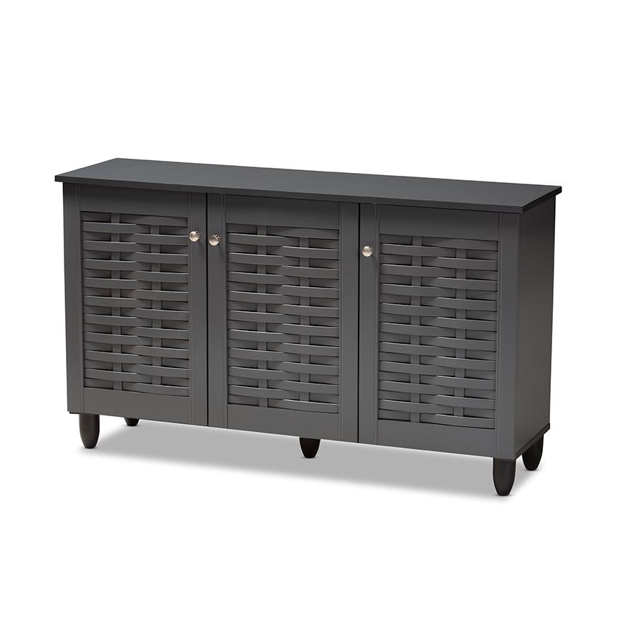 Dark Gray 3-Door Wooden Entryway Shoe Storage Cabinet. Picture 1