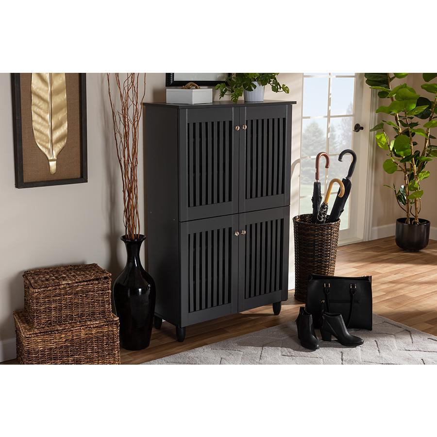 Dark Gray 4-Door Wooden Entryway Shoe Storage Cabinet. Picture 7