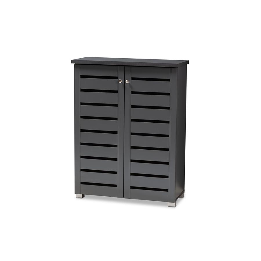 Dark Gray 2-Door Wooden Entryway Shoe Storage Cabinet. Picture 1