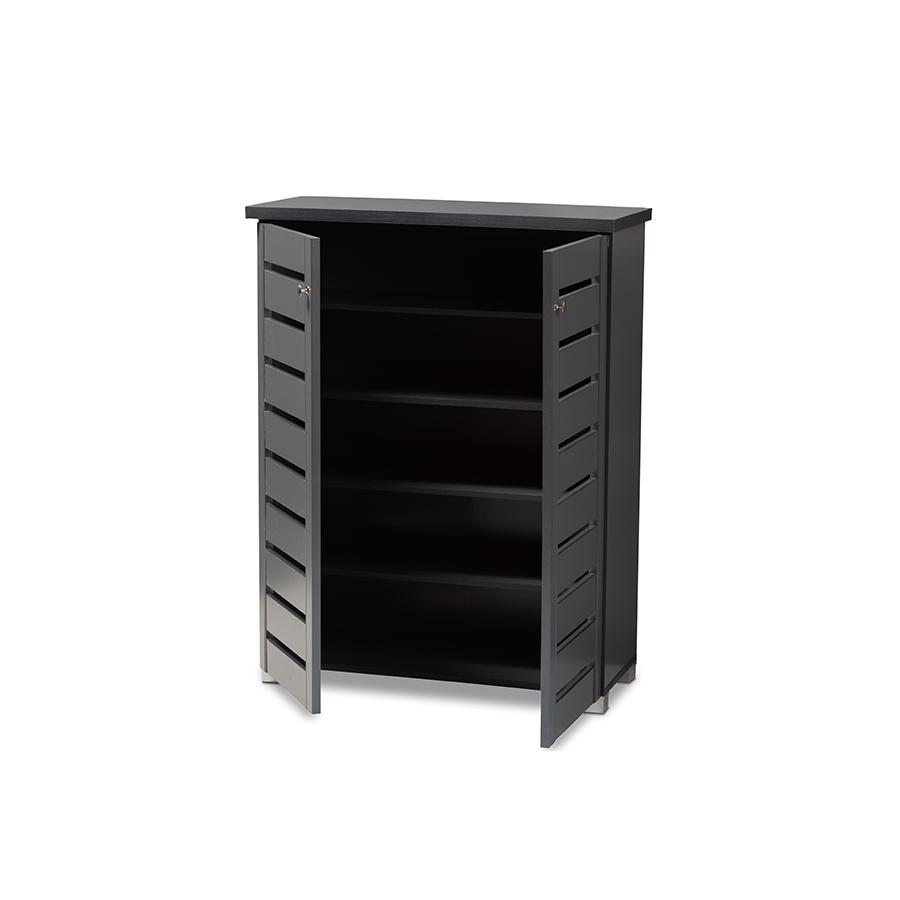 Dark Gray 2-Door Wooden Entryway Shoe Storage Cabinet. Picture 2