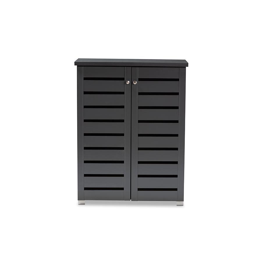 Dark Gray 2-Door Wooden Entryway Shoe Storage Cabinet. Picture 3