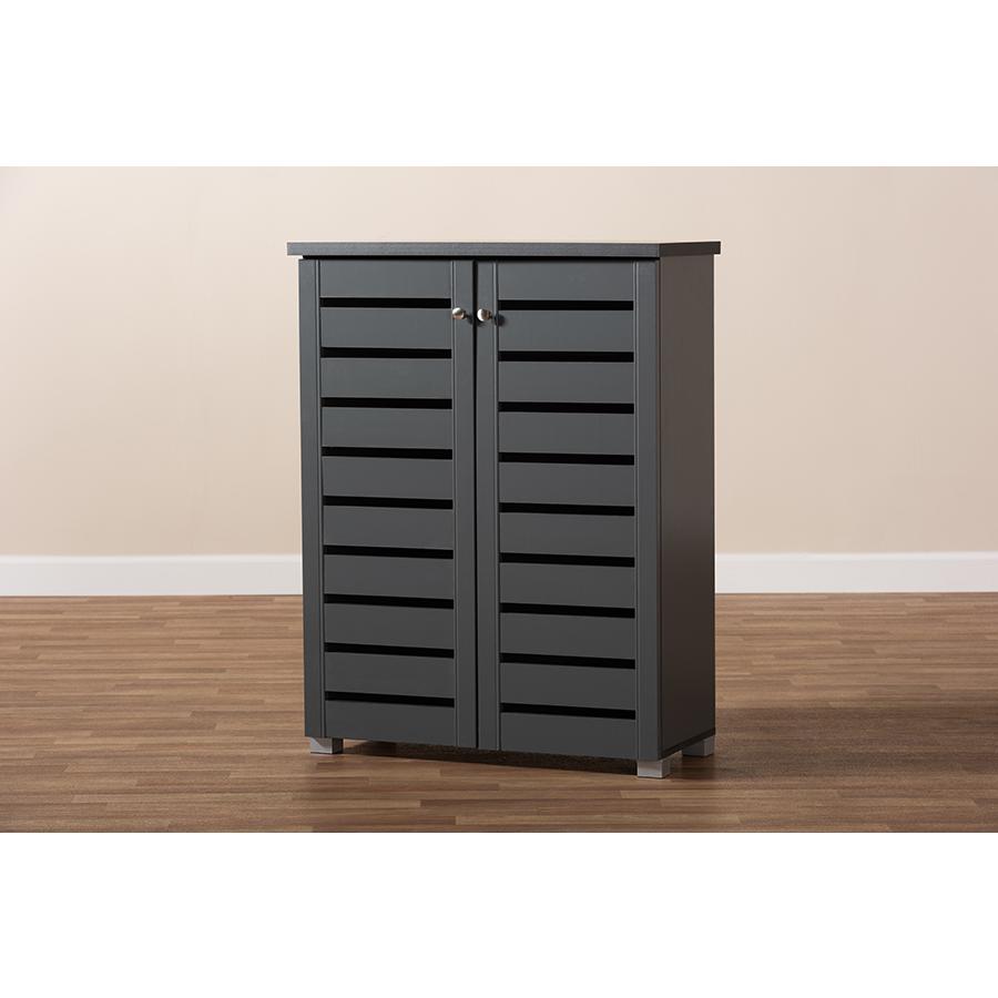 Dark Gray 2-Door Wooden Entryway Shoe Storage Cabinet. Picture 9