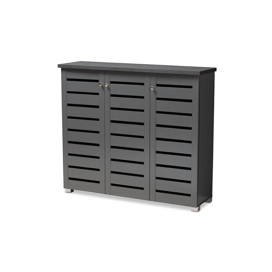 Dark Gray 3-Door Wooden Entryway Shoe Storage Cabinet. Picture 1