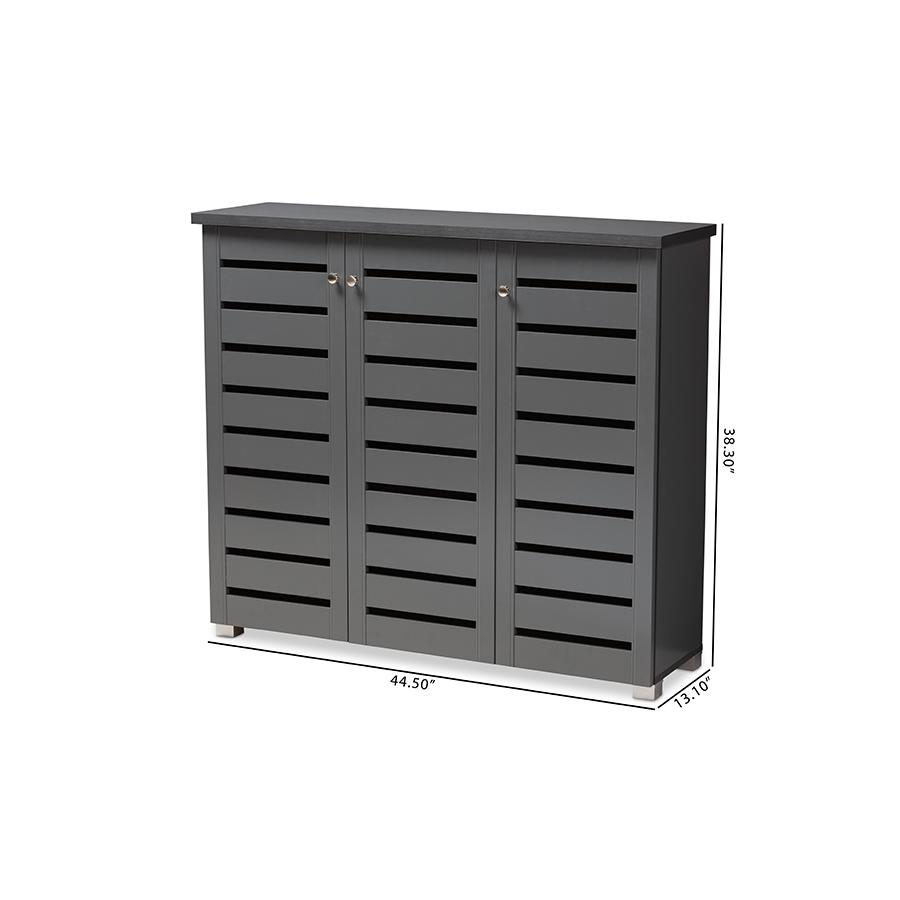 Dark Gray 3-Door Wooden Entryway Shoe Storage Cabinet. Picture 10