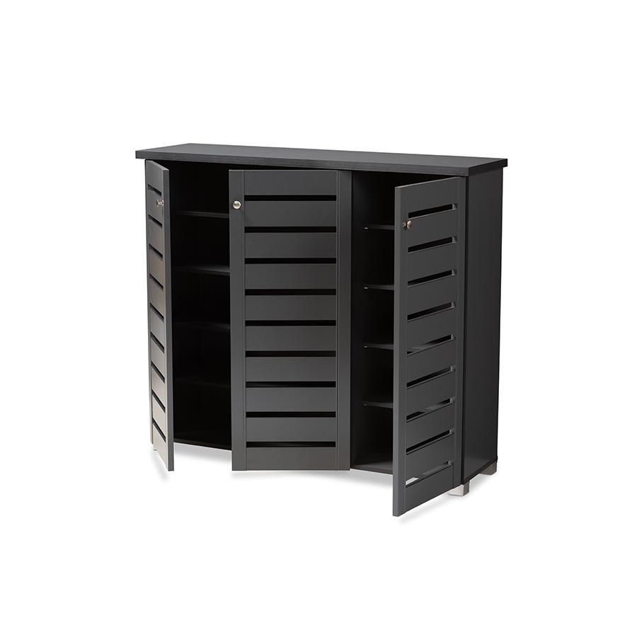 Baxton Studio Adalwin Modern and Contemporary Dark Gray 3-Door Wooden Entryway Shoe Storage Cabinet. Picture 3