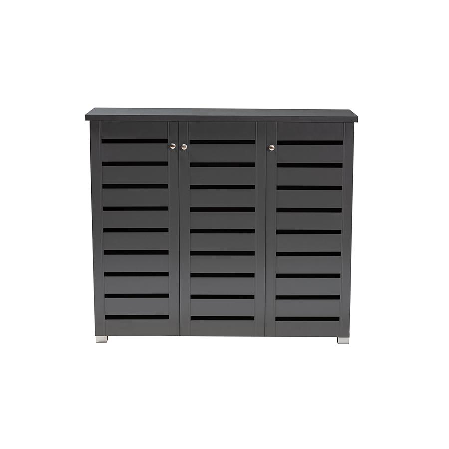 Baxton Studio Adalwin Modern and Contemporary Dark Gray 3-Door Wooden Entryway Shoe Storage Cabinet. Picture 4