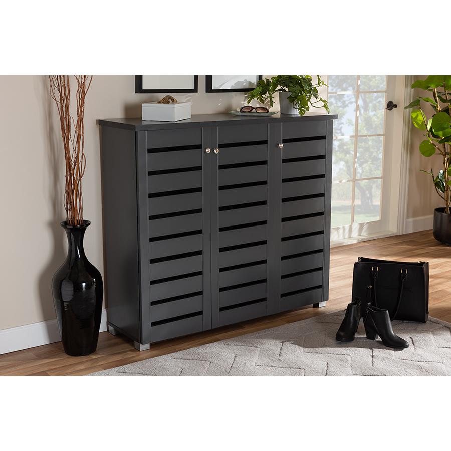 Dark Gray 3-Door Wooden Entryway Shoe Storage Cabinet. Picture 7