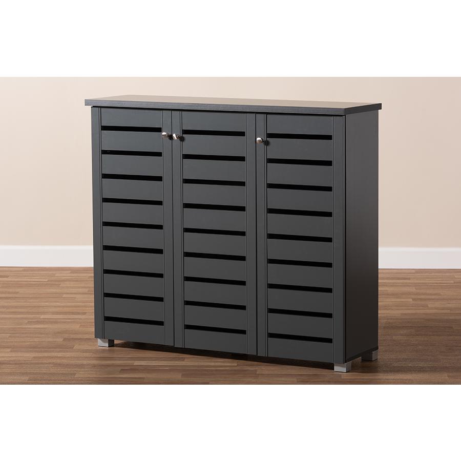 Dark Gray 3-Door Wooden Entryway Shoe Storage Cabinet. Picture 9