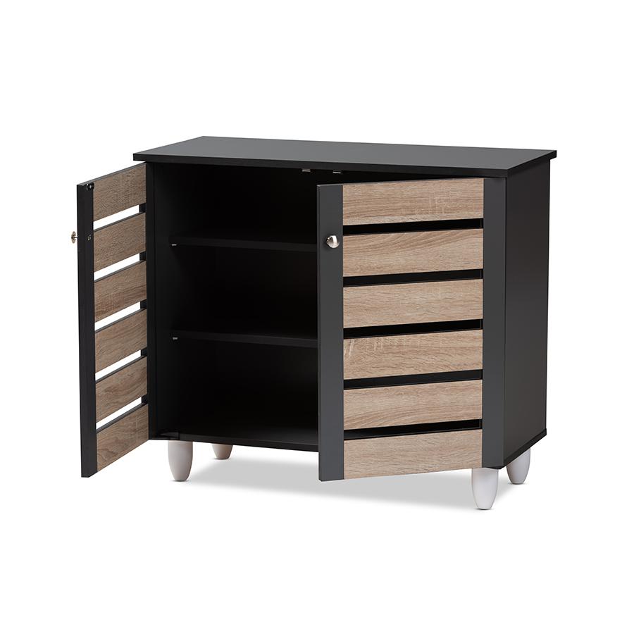 Baxton Studio Gisela Modern and Contemporary Two-Tone Oak and Dark Gray 2-Door Shoe Storage Cabinet. Picture 3