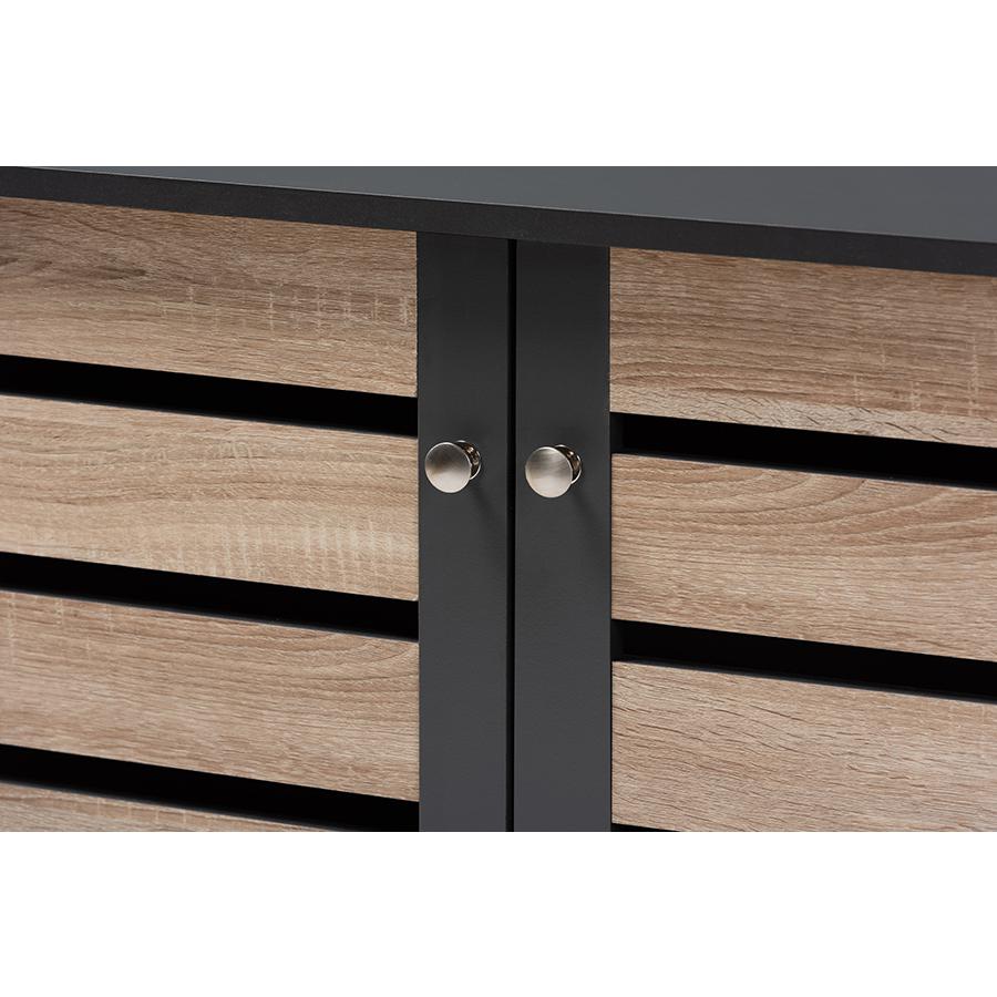 Two-Tone Oak and Dark Gray 2-Door Shoe Storage Cabinet. Picture 5
