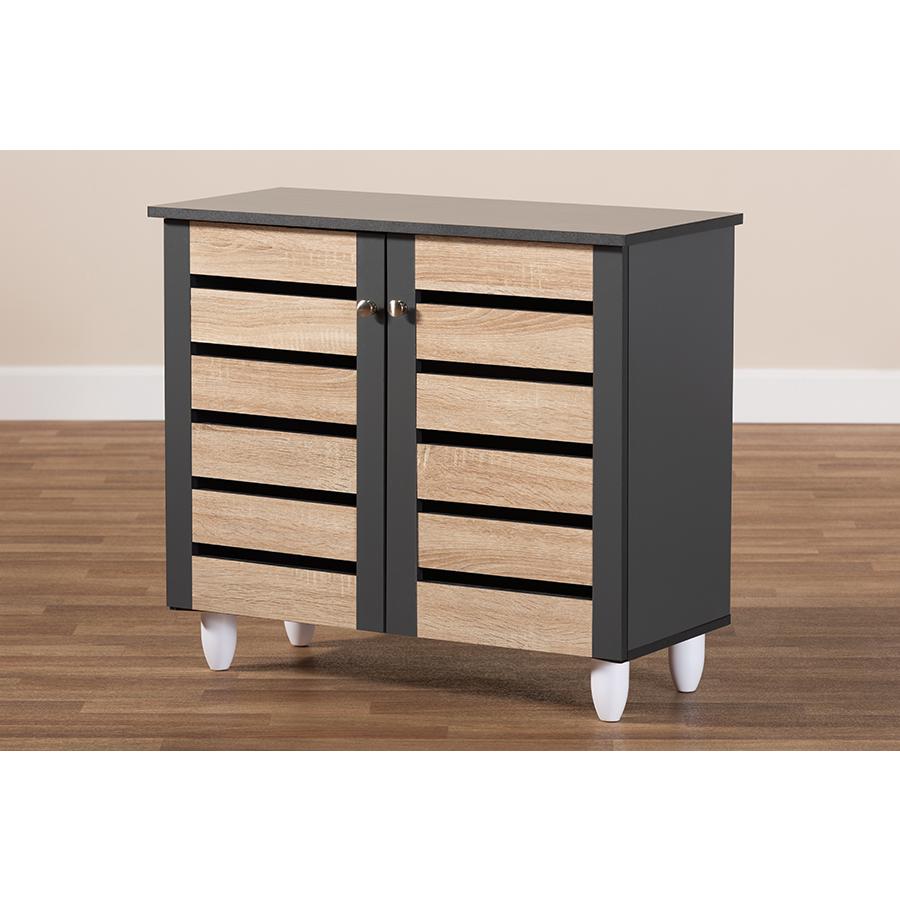 Baxton Studio Gisela Modern and Contemporary Two-Tone Oak and Dark Gray 2-Door Shoe Storage Cabinet. Picture 9
