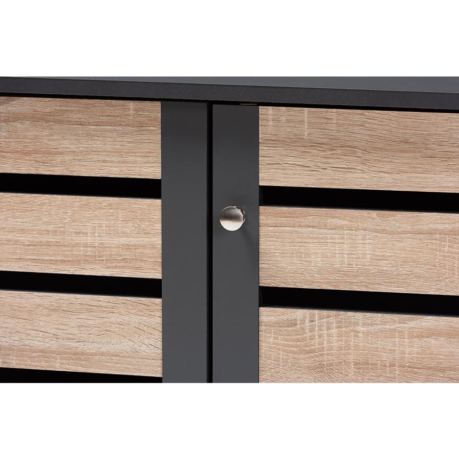 Baxton Studio Gisela Modern and Contemporary Two-Tone Oak and Dark Gray 3-Door Shoe Storage Cabinet. Picture 6