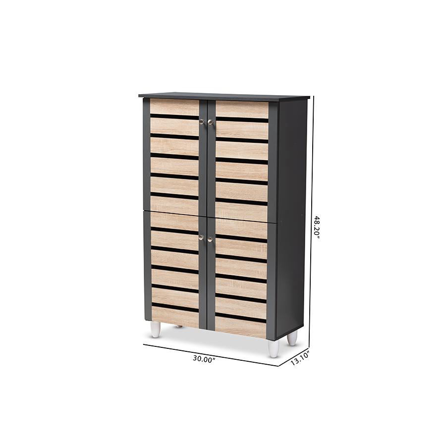 Two-Tone Oak and Dark Gray 4-Door Shoe Storage Cabinet. Picture 10