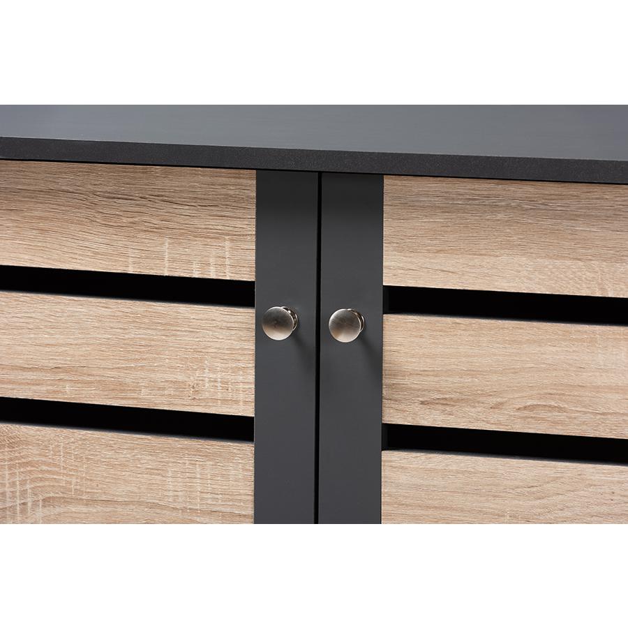 Two-Tone Oak and Dark Gray 4-Door Shoe Storage Cabinet. Picture 5