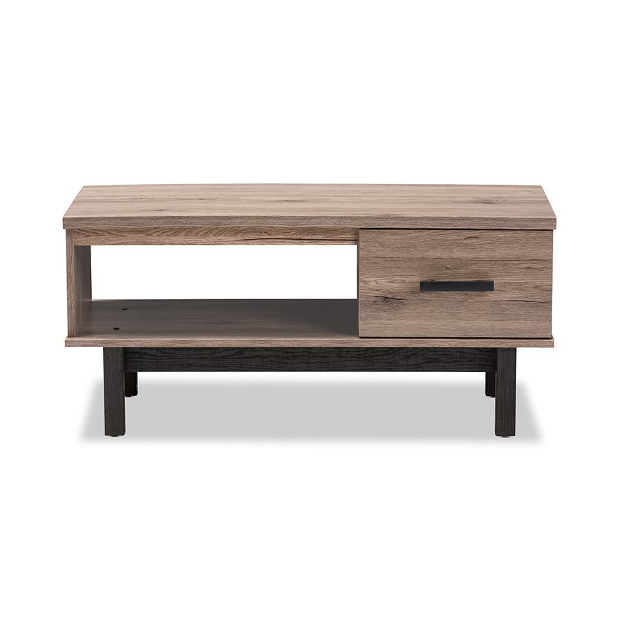 Baxton Studio Arend Modern and Contemporary Two-Tone Oak Brown and Black Wood 1-Drawer Coffee Table. Picture 4
