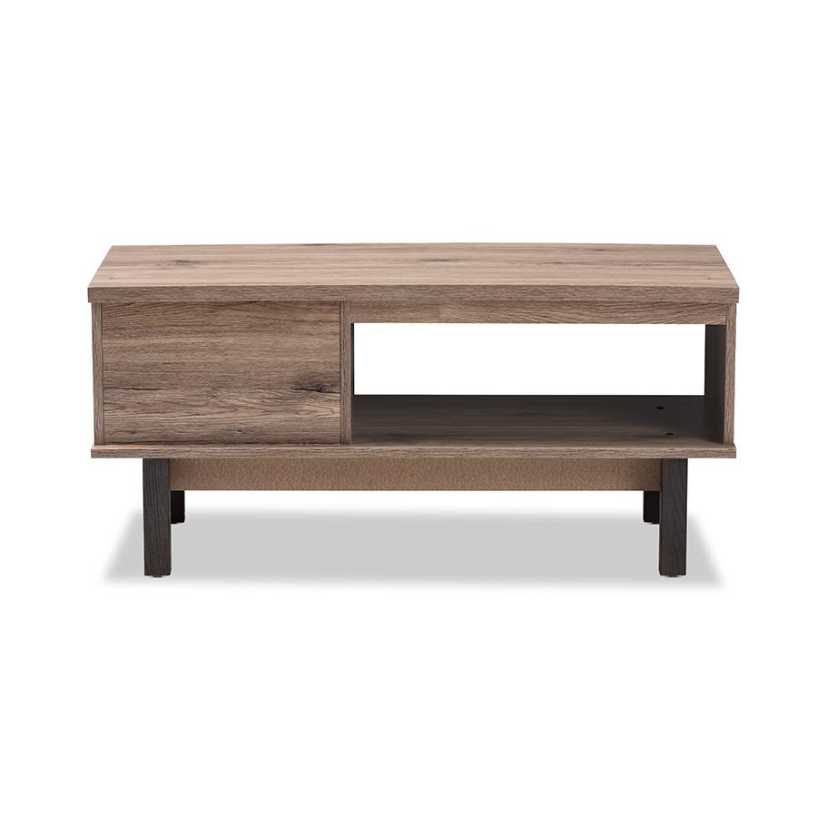 Baxton Studio Arend Modern and Contemporary Two-Tone Oak Brown and Black Wood 1-Drawer Coffee Table. Picture 6