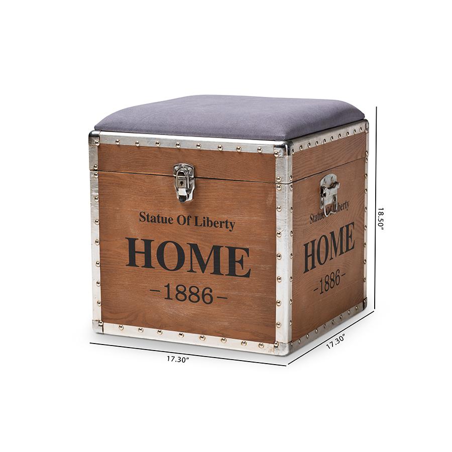Baxton Studio Violetta Vintage Industrial Light Gray Fabric Upholstered Wood Storage Trunk Ottoman. Picture 11