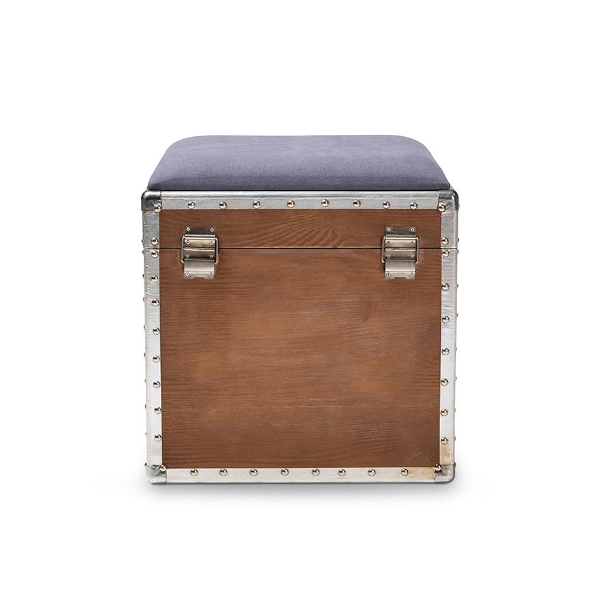 Baxton Studio Violetta Vintage Industrial Light Gray Fabric Upholstered Wood Storage Trunk Ottoman. Picture 6
