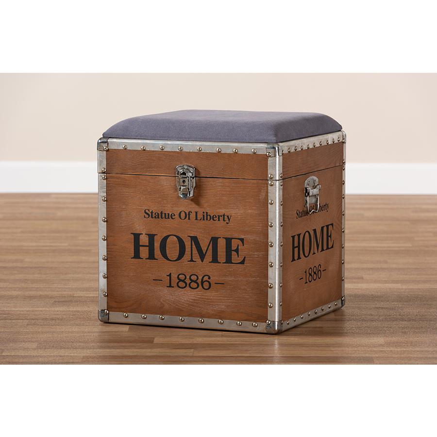 Baxton Studio Violetta Vintage Industrial Light Gray Fabric Upholstered Wood Storage Trunk Ottoman. Picture 10