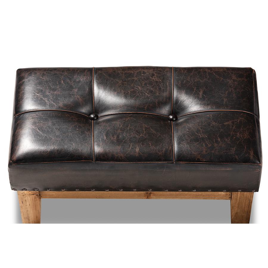 Baxton Studio Lenza Rustic Dark Brown Faux Leather Upholstered 2-Piece Wood Ottoman Set. Picture 5
