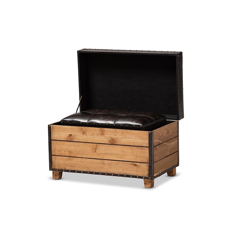 Leather Upholstered 2-Piece Wood Storage Trunk Ottoman Set. Picture 3