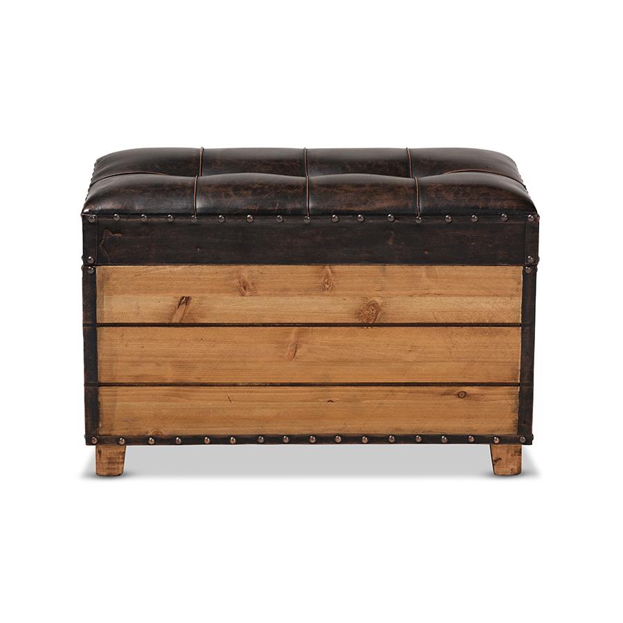 Baxton Studio Marelli Rustic Dark Brown Faux Leather Upholstered 2-Piece Wood Storage Trunk Ottoman Set. Picture 5