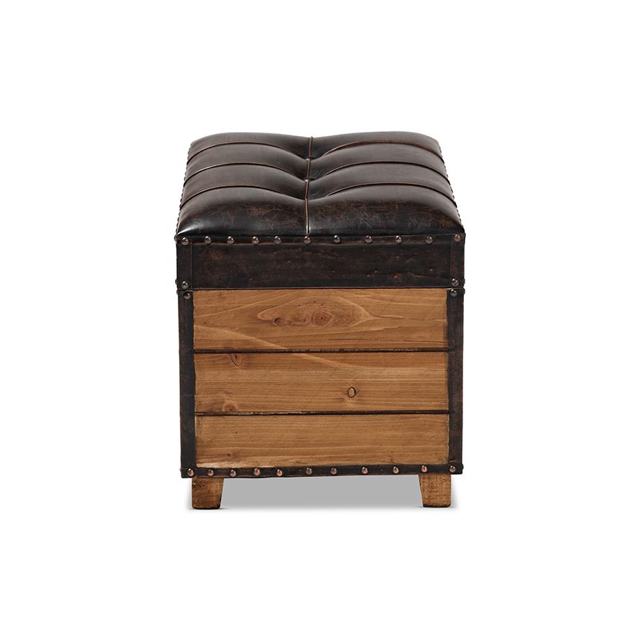 Baxton Studio Marelli Rustic Dark Brown Faux Leather Upholstered 2-Piece Wood Storage Trunk Ottoman Set. Picture 6