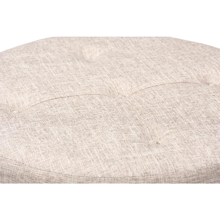 Beige Fabric Upholstered Natural Wood Cocktail Ottoman. Picture 3