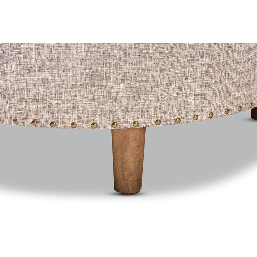 Beige Fabric Upholstered Natural Wood Cocktail Ottoman. Picture 4