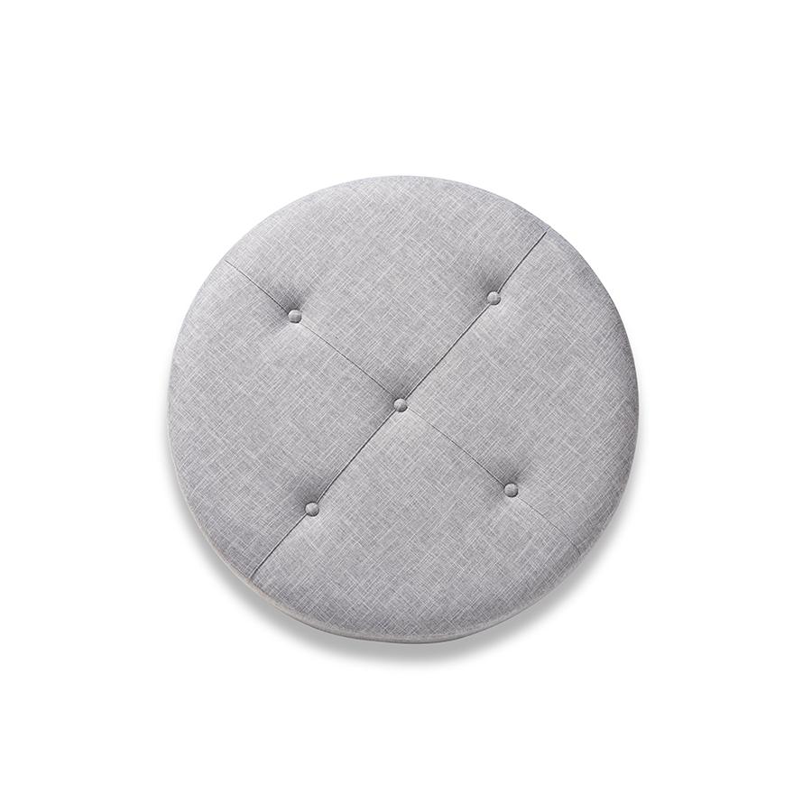 Baxton Studio Vinet Modern and Contemporary Light Gray Fabric Upholstered Natural Wood Cocktail Ottoman. Picture 3