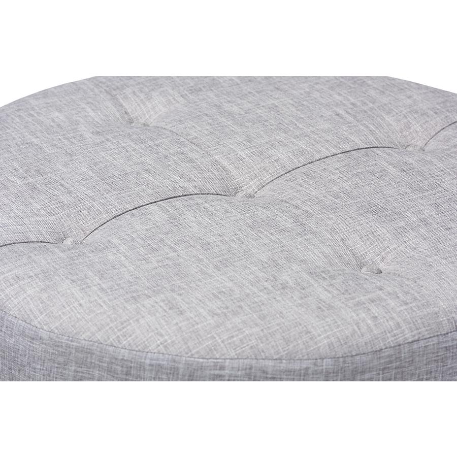 Light Gray Fabric Upholstered Natural Wood Cocktail Ottoman. Picture 3