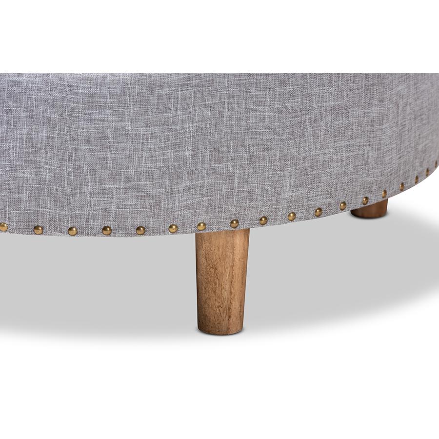 Baxton Studio Vinet Modern and Contemporary Light Gray Fabric Upholstered Natural Wood Cocktail Ottoman. Picture 5
