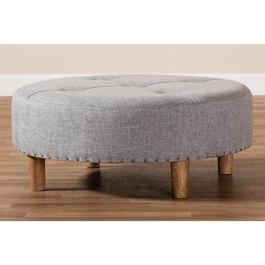Baxton Studio Vinet Modern and Contemporary Light Gray Fabric Upholstered Natural Wood Cocktail Ottoman. Picture 7