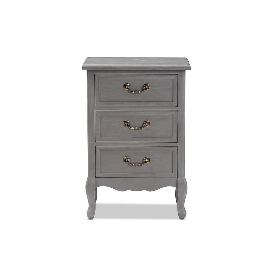 Baxton Studio Capucine Antique French Country Cottage Grey Finished Wood 3-Drawer Nightstand. Picture 4