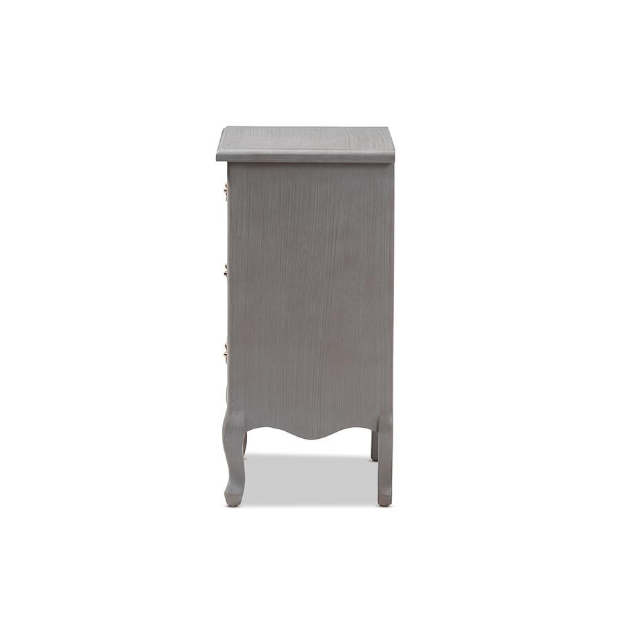 Baxton Studio Capucine Antique French Country Cottage Grey Finished Wood 3-Drawer Nightstand. Picture 5