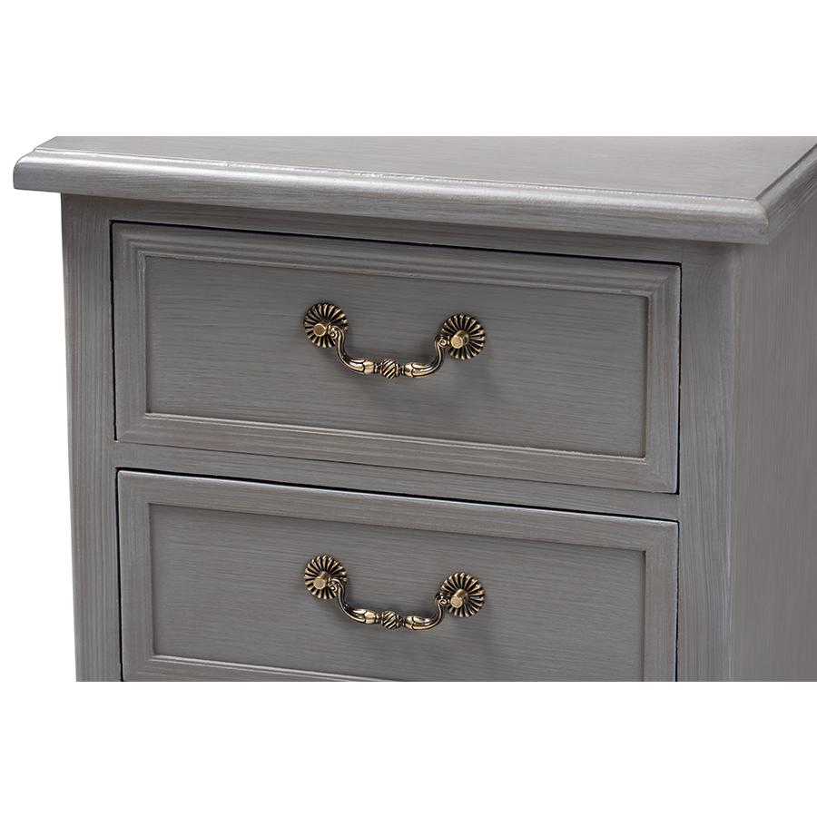 Baxton Studio Capucine Antique French Country Cottage Grey Finished Wood 3-Drawer Nightstand. Picture 7