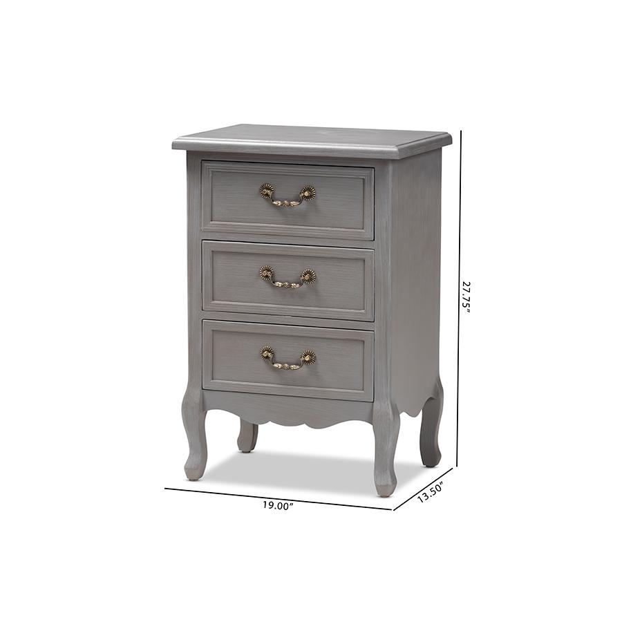 Baxton Studio Capucine Antique French Country Cottage Grey Finished Wood 3-Drawer Nightstand. Picture 10
