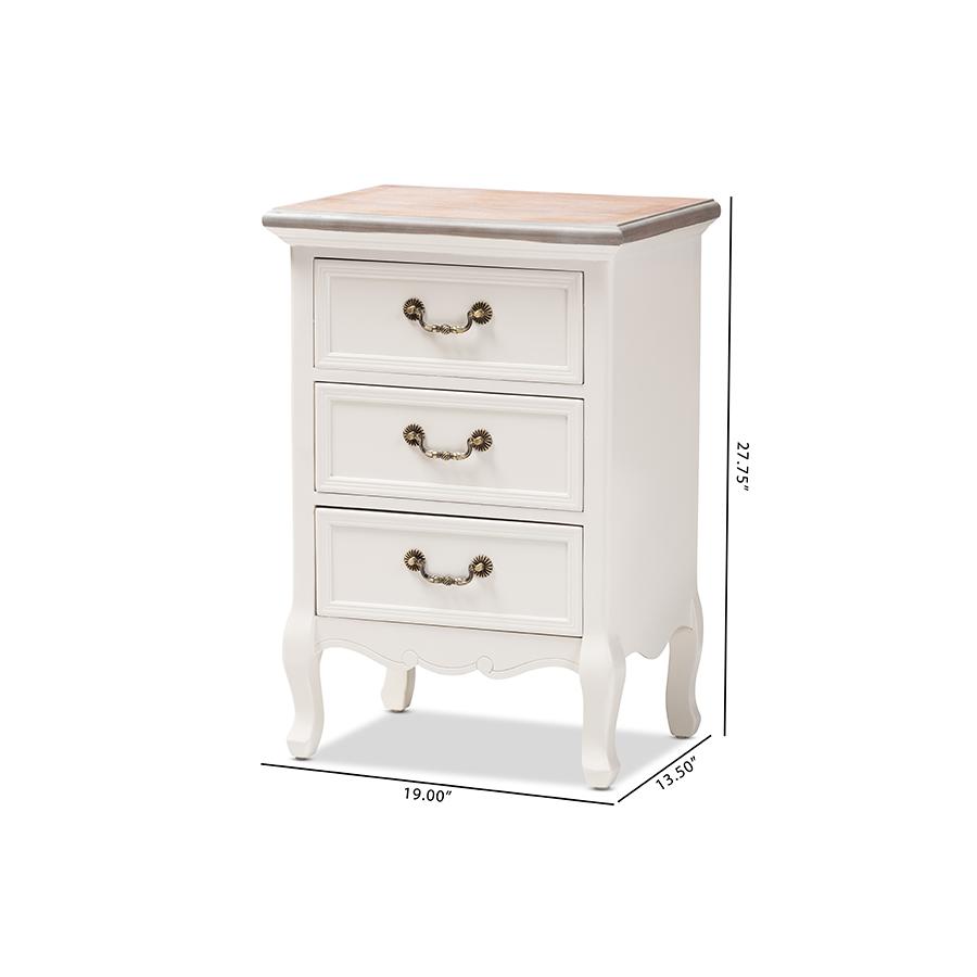 Baxton Studio Capucine Antique French Country Cottage Two Tone Natural Whitewashed Oak and White Finished Wood 3-Drawer Nightstand. Picture 10