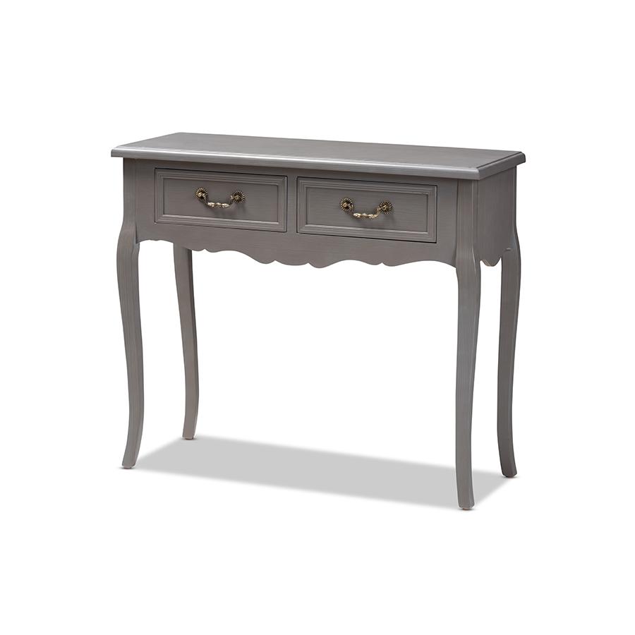 Baxton Studio Capucine Antique French Country Cottage Grey Finished Wood 2-Drawer Console Table. Picture 2