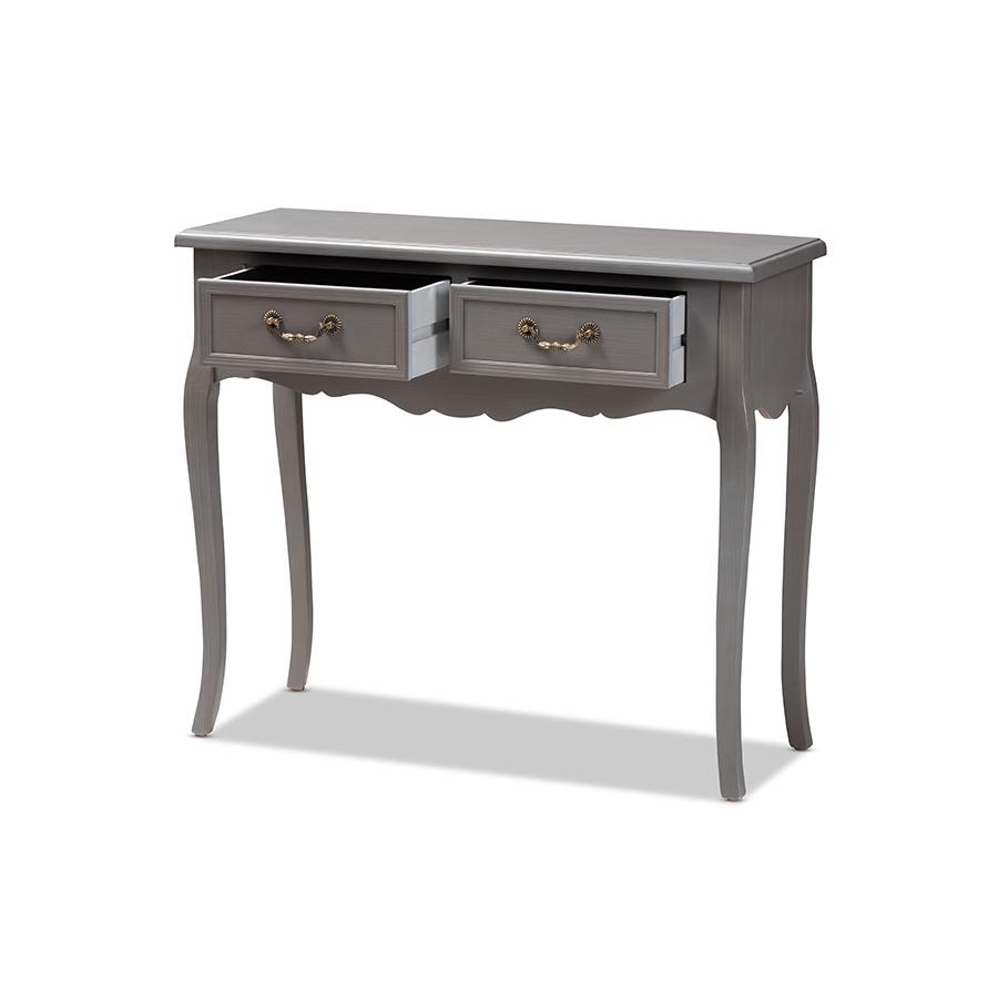 Baxton Studio Capucine Antique French Country Cottage Grey Finished Wood 2-Drawer Console Table. Picture 3