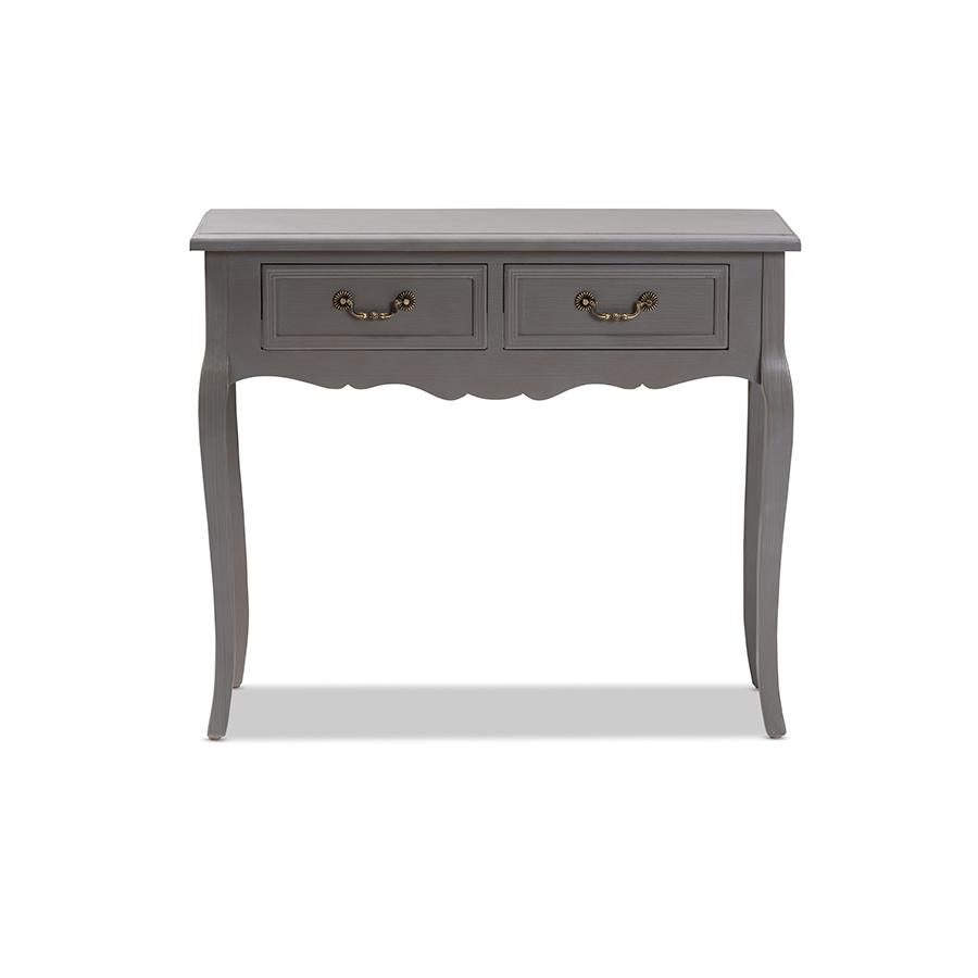 Baxton Studio Capucine Antique French Country Cottage Grey Finished Wood 2-Drawer Console Table. Picture 4