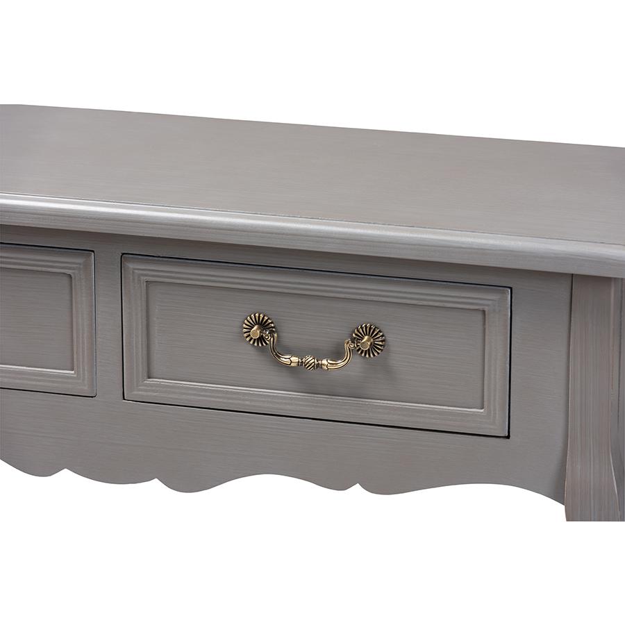 Baxton Studio Capucine Antique French Country Cottage Grey Finished Wood 2-Drawer Console Table. Picture 7