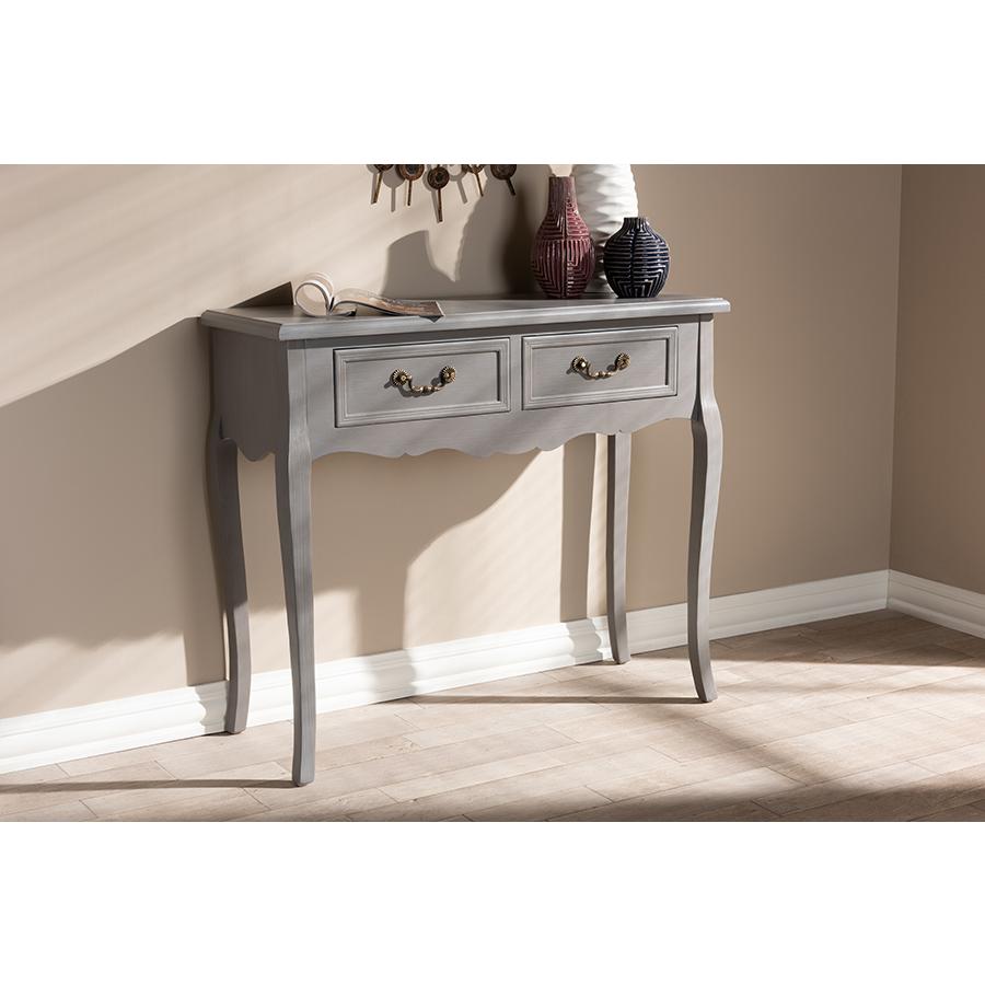 Baxton Studio Capucine Antique French Country Cottage Grey Finished Wood 2-Drawer Console Table. Picture 1