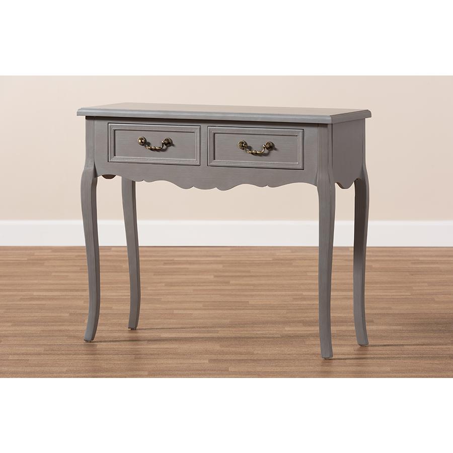 Baxton Studio Capucine Antique French Country Cottage Grey Finished Wood 2-Drawer Console Table. Picture 9