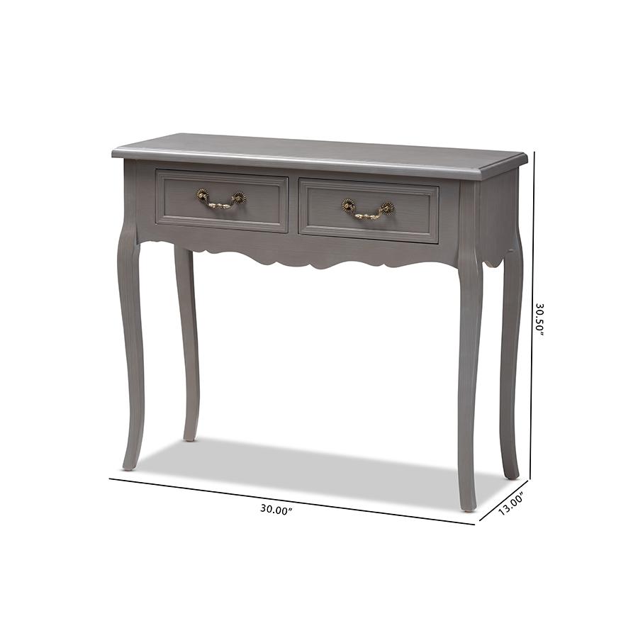 Baxton Studio Capucine Antique French Country Cottage Grey Finished Wood 2-Drawer Console Table. Picture 10