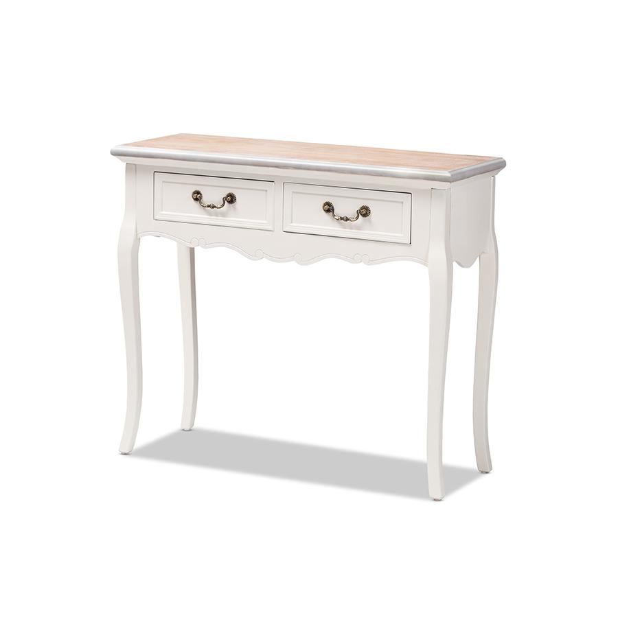 Baxton Studio Capucine Antique French Country Cottage Two Tone Natural Whitewashed Oak and White Finished Wood 2-Drawer Console Table. Picture 2